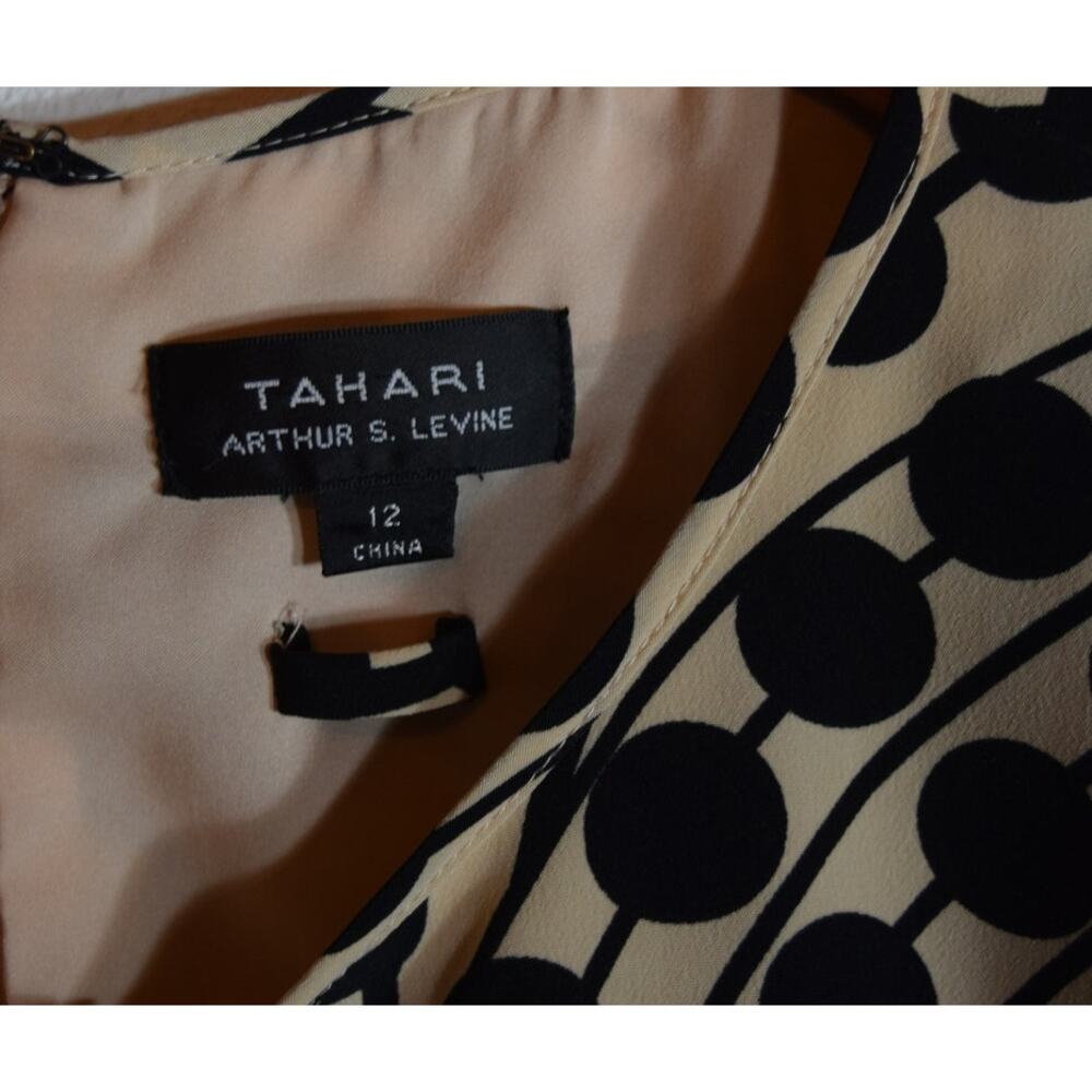 Tahari Arthur S Levine Polka Dot Sheath Dress Beige Black Long Sleeve 12 - Picture 3 of 8